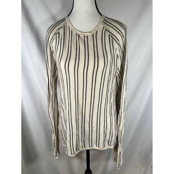HINGE Gray Stripes/ Ivory Long Sleeve Crew Neck Women’s Small Tie Back Sweater - Picture 1 of 5